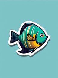 Fish Sticker - A swimming fish with fins. ,vector color sticker art,minimal