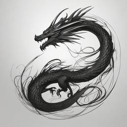 drawing of a mythic dragon  minimal rough sketch scribbles,doodles,black and white