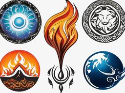 earth fire air water tattoo  simple color tattoo,white background