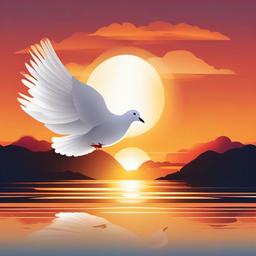 Dove in front of a glowing sunset clipart.  vector style illustration, white background