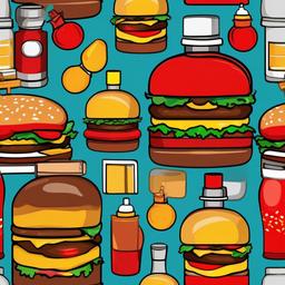 Hamburger clipart - hamburger with ketchup and mustard bottles  color,minimalist,vector clipart