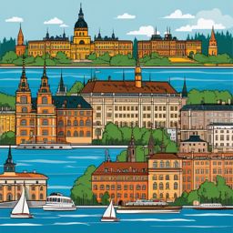 Stockholm clipart - Stockholm Palace and city islands,  color vector clipart