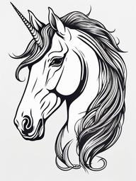 Unicorn Tattoo - Mythical creature representing purity and magic  minimal tattoo design,white background