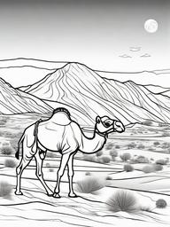 Camel Coloring Page - Desert Traveling Creature  black outline printable coloring page