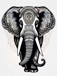 Elephant tattoo, Noble elephant tattoo, symbolizing strength and wisdom. , tattoo color art, clean white background