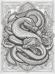 Hydra Coloring Pages - Many-Headed Serpent Beast  minimal black outline printable sheet, coloring page