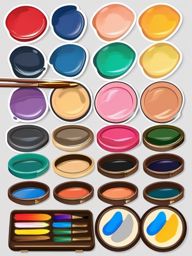 Palette and Brushes Sticker - Artist's palette with paintbrushes, ,vector color sticker art,minimal