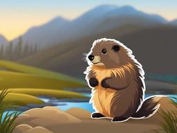 Marmot cartoon - furry, burrowing animal  cartoon sticker style