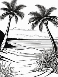 Beach scene with palm trees and a sandy shore  simple coloring pages