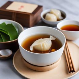 rice dumplings in sweet ginger soup (tong yuen), glutinous rice dumplings in a ginger-infused syrup. 