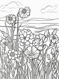 Plant Coloring Pages - Wildflowers growing in a meadow  simple coloring pages