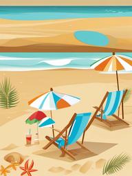 Beach clipart - sandy beach with umbrellas and chairs  