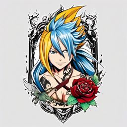 fairy tail anime tattoo  simple color tattoo style,white background