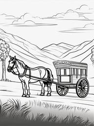 Horse and Wagon Coloring Pages - Classic Scene with Horse and Wagon  minimal black outline printable sheet, coloring page