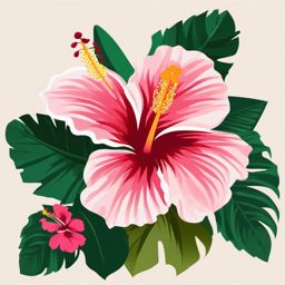 Hibiscus flower in a tropical garden clipart  simple, 2d flat