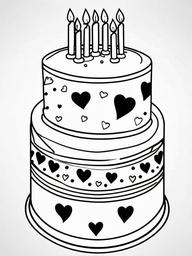 Birthday Cake with Hearts Coloring Pages - Cake Decorated with Cute Hearts  minimal black outline printable sheet, coloring page