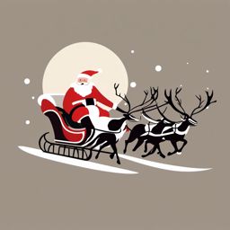 Santa on a sleigh clipart, Santa Claus joyfully riding in his sleigh with reindeer.  simple, 2d flat