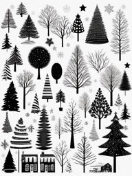 Christmas Trees Clip Art Black and White,Designing a winter wonderland scene with Christmas trees clip art black and white  simple, 2d flat