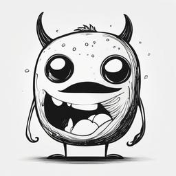 drawing of a friendly cartoon monster  minimal rough sketch scribbles,doodles,black and white