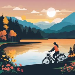 Bike Ride by the Lake clipart - Biking along a scenic lakeside path., ,vector color clipart,minimal