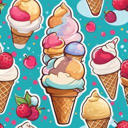 Cute Ice Cream Cone sticker- Sweet Frozen Bliss, , color sticker vector art