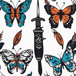 butterfly and knife tattoo  simple color tattoo, minimal, white background