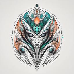 Geometric Alien Tattoo - Blend geometric precision with extraterrestrial motifs in a unique alien tattoo.  simple color tattoo,vector style,white background