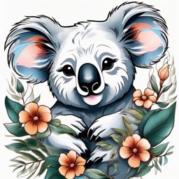Koala tattoo, Cute koala tattoo, an emblem of comfort and tranquility. , tattoo color art, clean white background