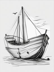 drawing of a cartoon boat  minimal rough sketch scribbles,doodles,black and white