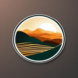 Sunrise over rolling hills sticker- Rural tranquility, , sticker vector art, minimalist design