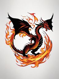 dragon breathing fire tattoo  simple color tattoo,white background