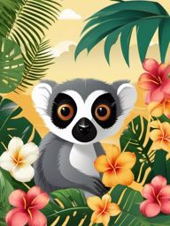 Cute Lemur in a Tropical Paradise  clipart, simple