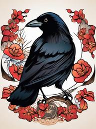 japanese crow tattoo  simple vector color tattoo