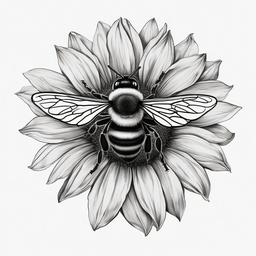 drawing of a bumblebee on a sunflower  minimal rough sketch scribbles,doodles,black and white