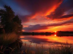 Sunset Wallpaper - Fiery sunset over a quiet lake.  sunset background