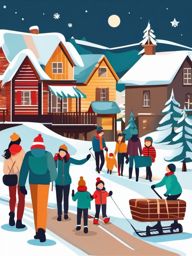 Winter Vacation clipart - Family on a winter vacation, ,vector color clipart,minimal