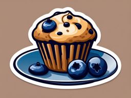 Blueberry Muffin Sticker - Start your day on a sweet note with a blueberry muffin, soft and bursting with berries, , sticker vector art, minimalist design