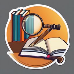 Book and Magnifying Glass Sticker - Open book with a magnifying glass, ,vector color sticker art,minimal