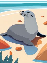 Seal Clip Art - Cute seal sunbathing on the shore,  color vector clipart, minimal style