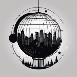 Twilight Disco Silhouette - Transform a twilight scene with the silhouette of a disco ball in a tattoo inspired by dusk.  minimal tattoo style, white background