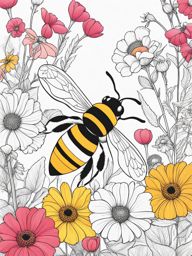 flower coloring pages - bees buzz among colorful flowers in a sunny garden. 