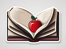 Book and Apple Sticker - Open book with a red apple, ,vector color sticker art,minimal