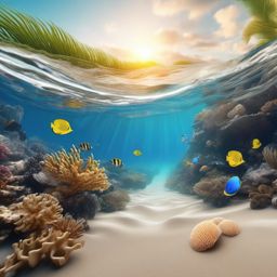 Beachside marine life exploration close shot perspective view, photo realistic background, hyper detail, high resolution