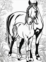 Horse and Foal Coloring Pages - Heartwarming Scene of Parent and Young  minimal black outline printable sheet, coloring page