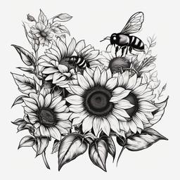 bees and sunflowers tattoo  vector tattoo design