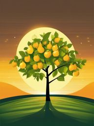 Pear Tree in Sunshine Clipart - A pear tree under the bright sun.  color vector clipart, minimal style