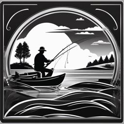 Black and White Fishing Clipart,Designing a monochrome fishing-themed poster with black and white fishing clipart  simple, 2d flat