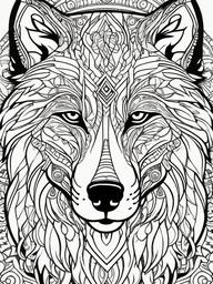 Wolf Coloring Pages - Wolf with tribal designs and patterns  simple coloring pages