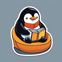 Penguin Reading Book Sticker - A penguin engrossed in a good book, creating a cozy and intellectual atmosphere. ,vector color sticker art,minimal