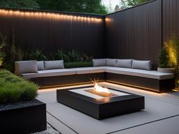 Bauhaus terrace showcases minimalist outdoor seating, geometric planters, and modern lighting, offering a sleek and functional outdoor living space.  